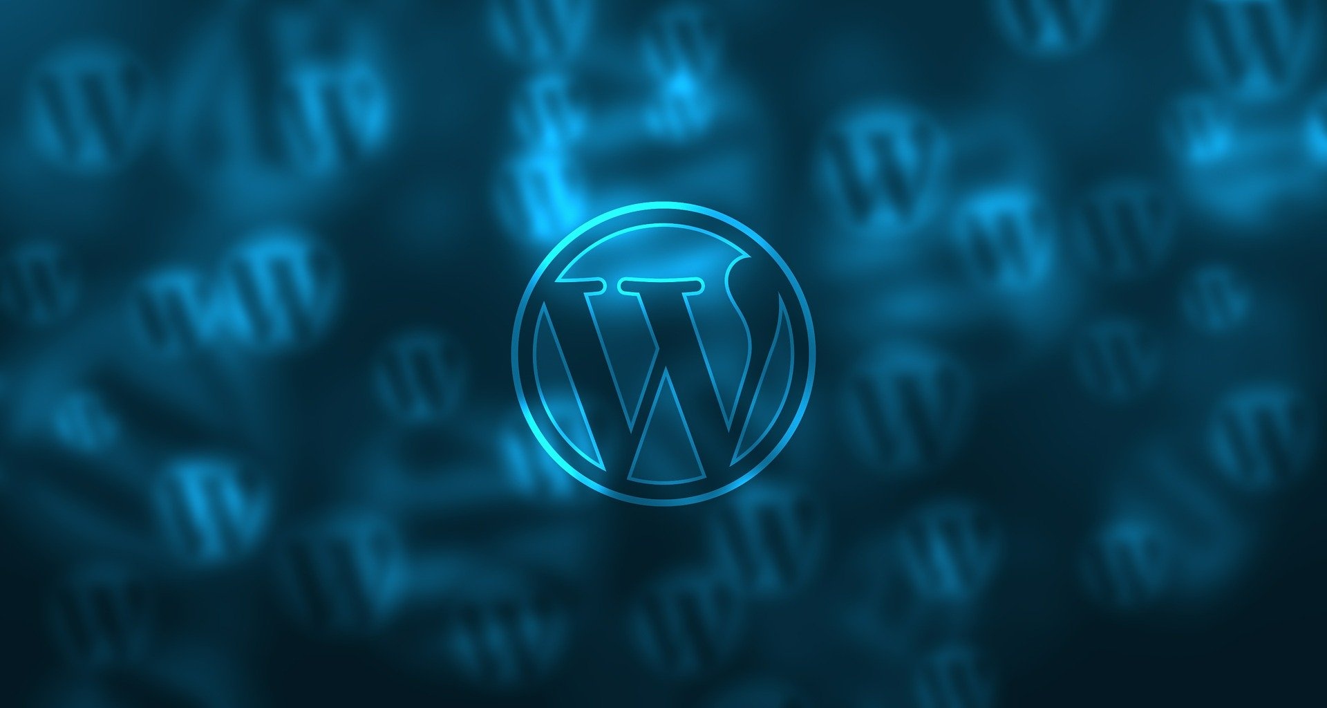Ein blaues Bild mit WordPress Logo